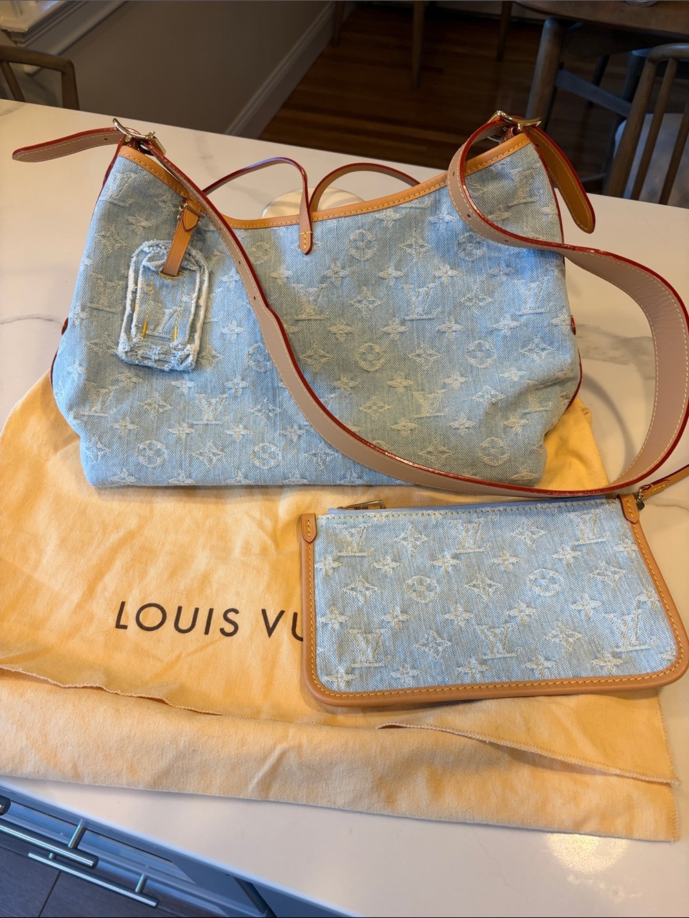 Louis Vuitton Light Blue Denim Carryall Monogram Shoulder Bag